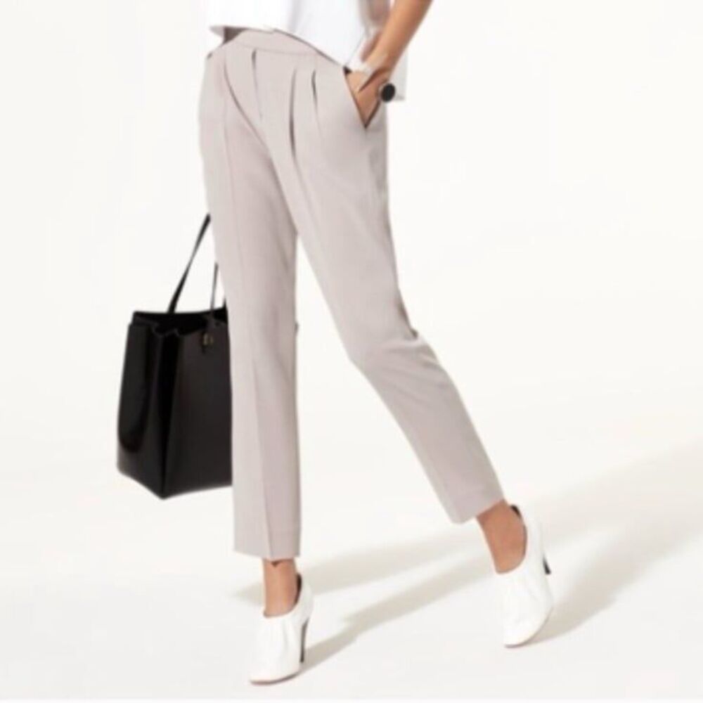 Aritzia Cropped Pleated Ankle Pants in Light Taupe